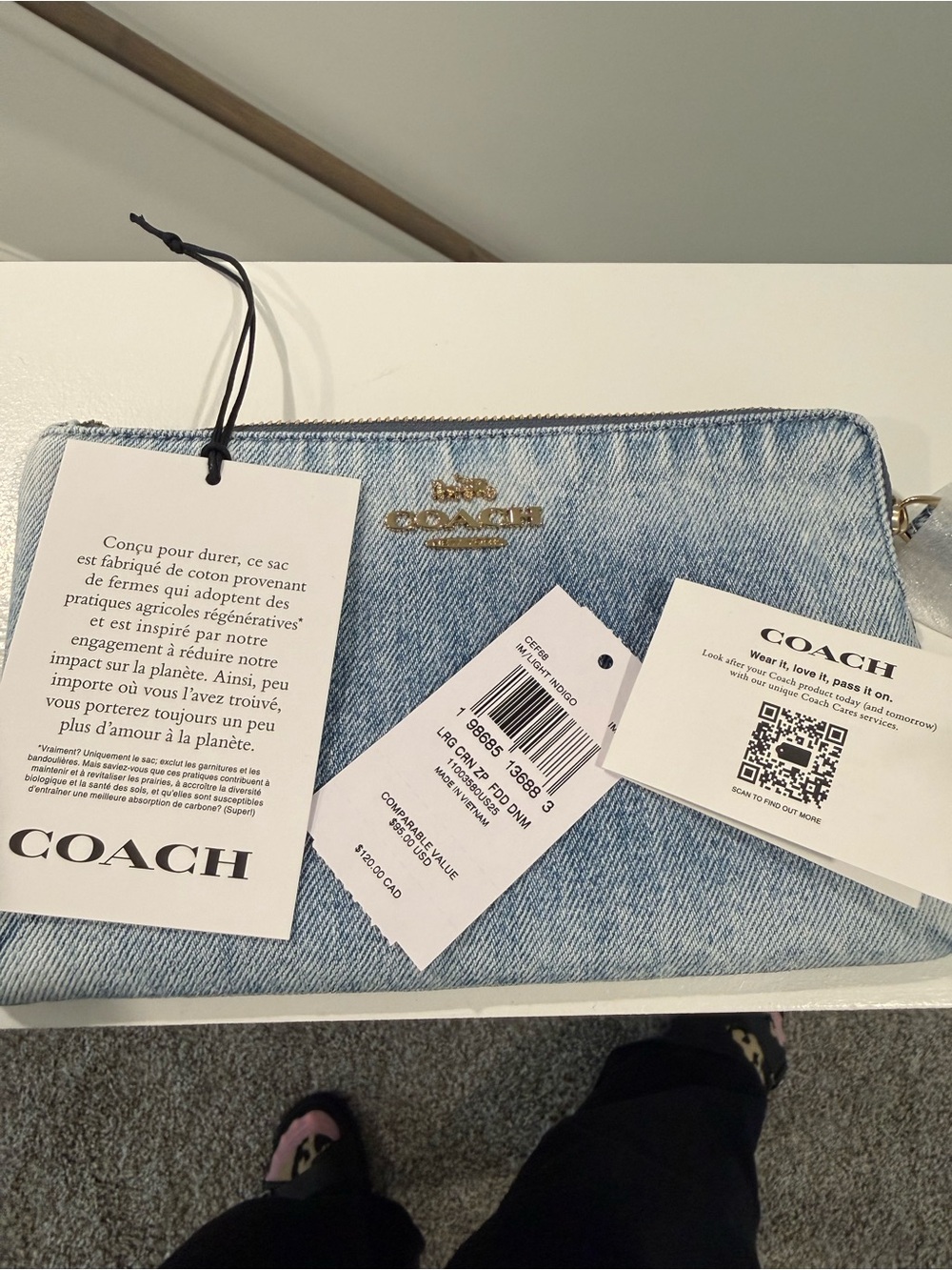 Coach Loved Denim Large Wristlet with Gold Hardware - Picture 8 of 10